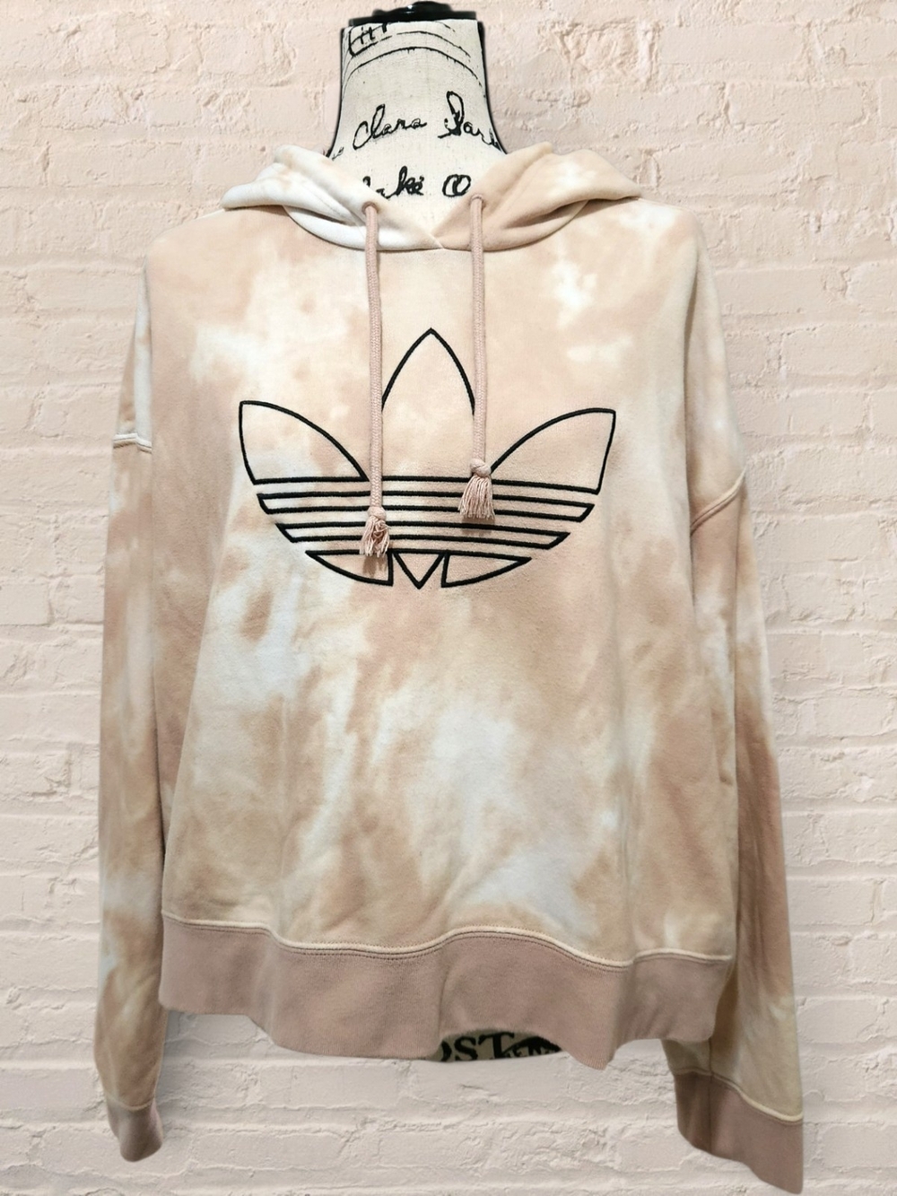 Adidas Cloud Tie Dye Trefoil Logo Cropped Hoodie Tan Neutral